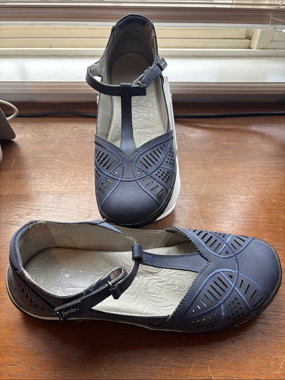 Jambu Bridget Navy Blue T-Strap Comfort Flats